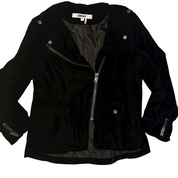 EUC DKNY Moto Jacket Velvet Long-Sleeve Zip-Front - Picture 4 of 7
